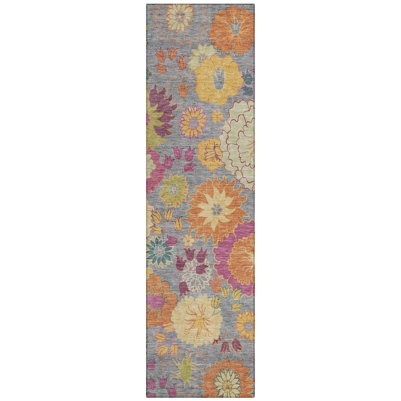 Machine Washable Indoor/ Outdoor Modern Floral Chantille Rug