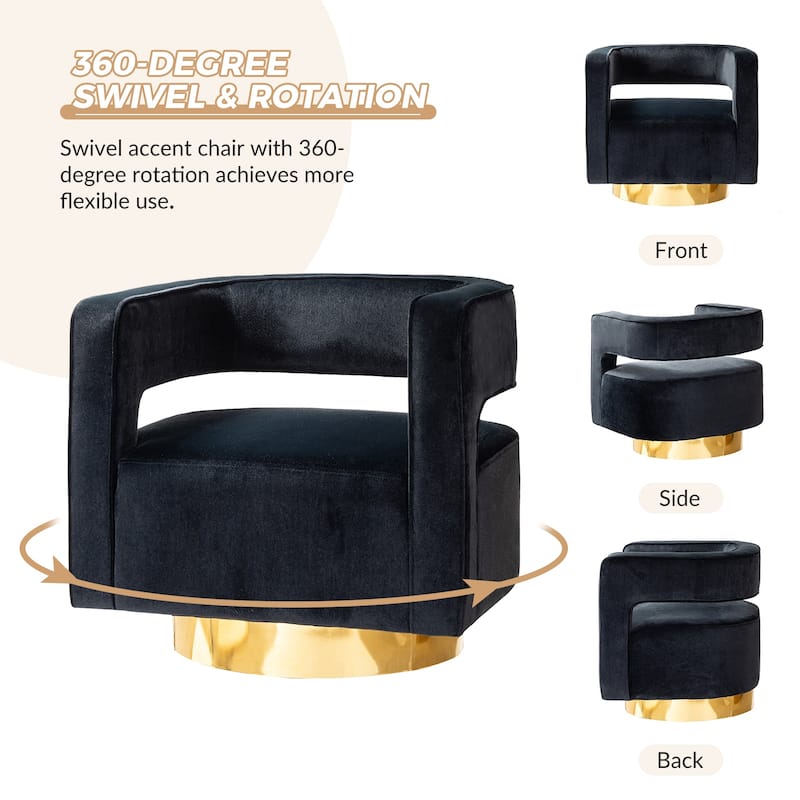 Carisa Modern Upholstered Swivel Open-Back Barrel Chair with Golden Base by HULALA HOME