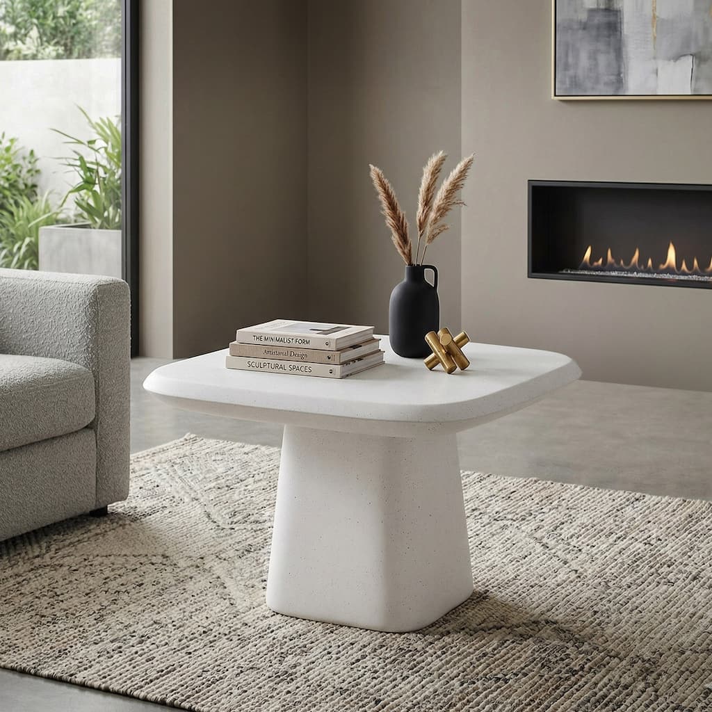 Furniture of America Pebba Modern White Ceramic 28-inch Pedestal Base Coffee Table