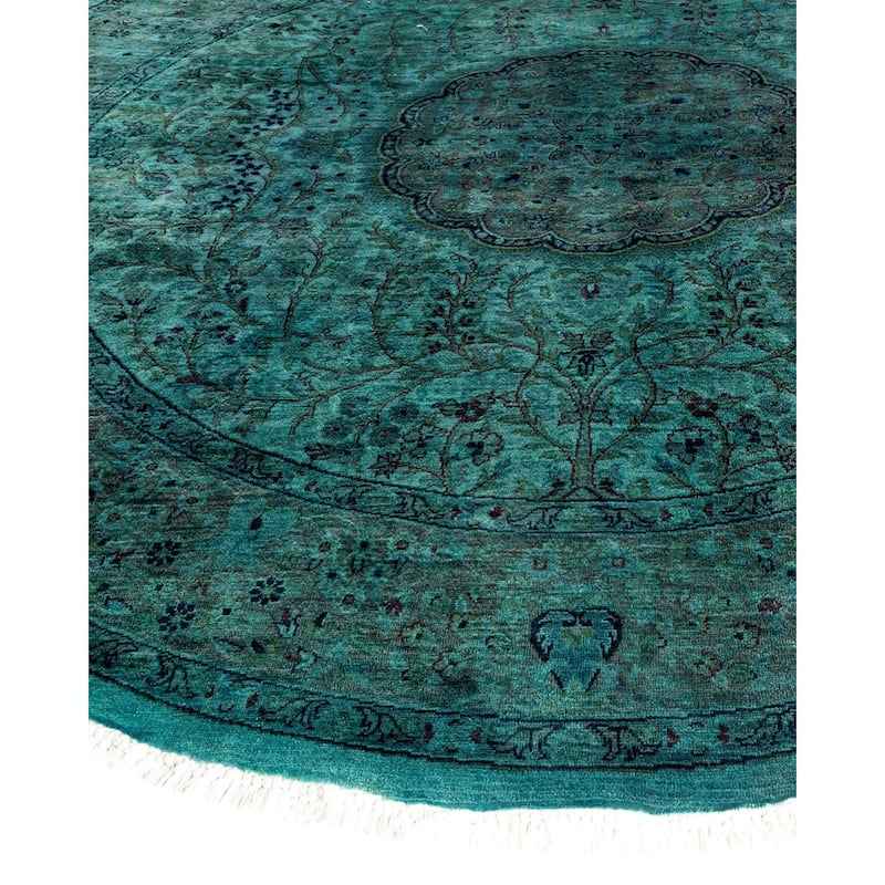 Overton Hand Knotted Wool Vintage Inspired Modern Contemporary Overdyed Blue Round Area Rug - 5' 8" x 5' 9"