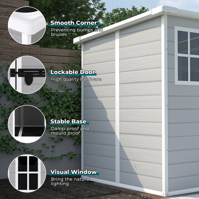 6x6 FT Storage Shed, Waterproof Resin Outdoor Storage Shed with Floor & Window & Lockable Doors and Vents, Tool Shed