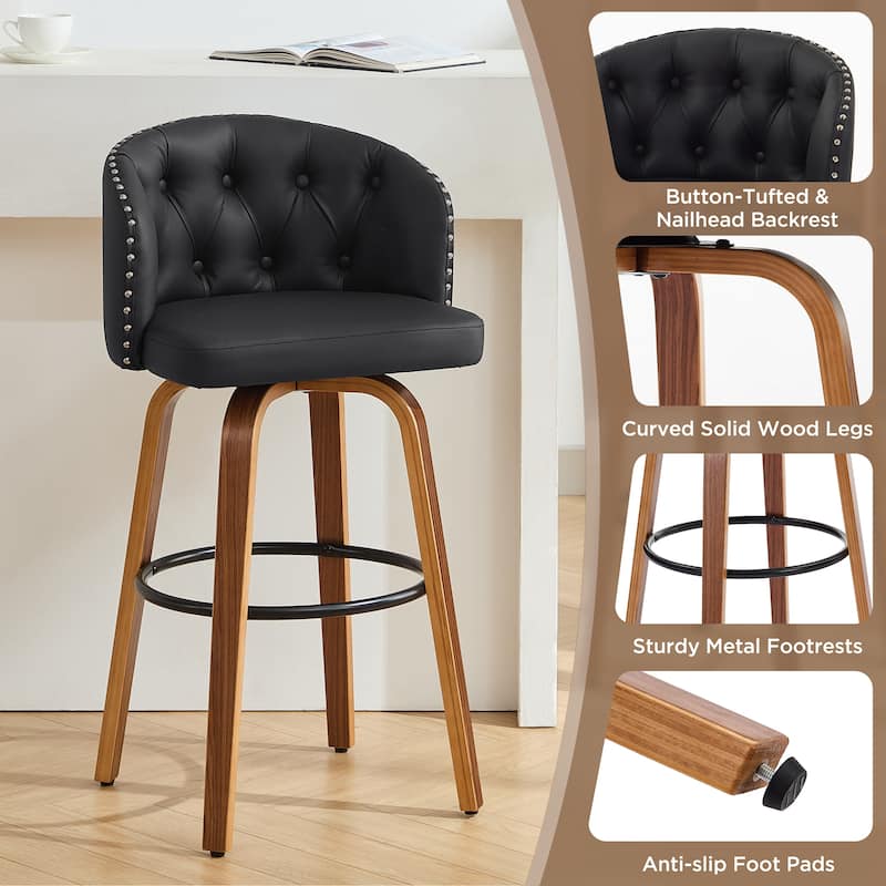 25.5" Faux Leather Upholstered Wood Frame Swivel Counter Height Bar Stool, Set of 2/4