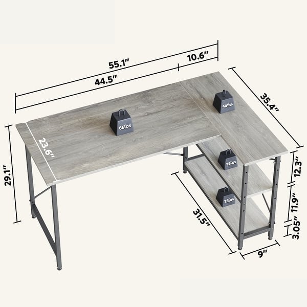 dimension image slide 1 of 13, Small L Shaped Desk with Storage Shelves Corner Computer Desk