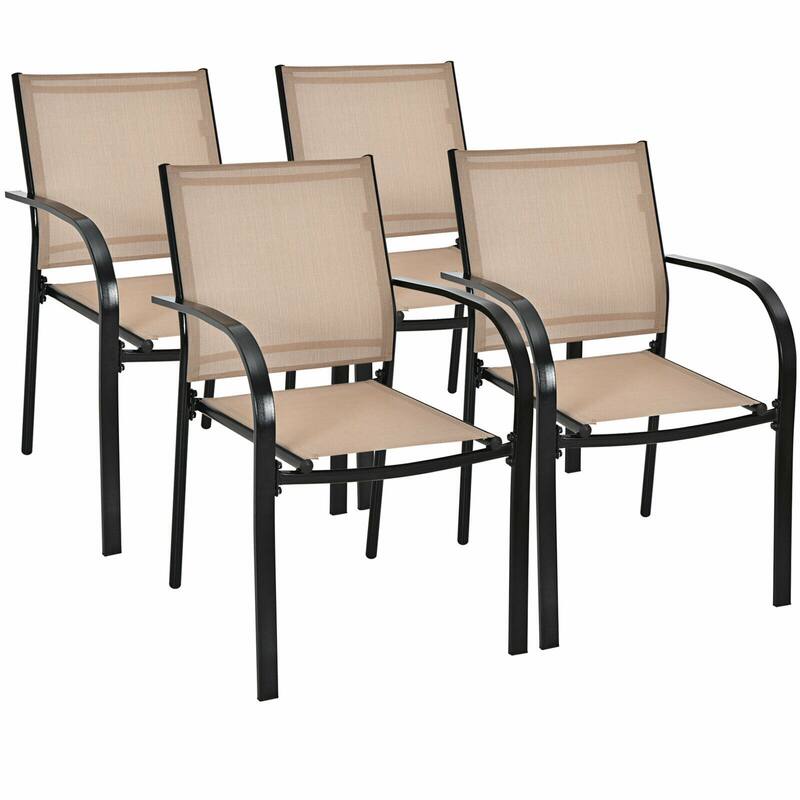 Gymax 4PCS Stackable Patio Dining Chair w/ Steel Frame & Quick-drying - See Details - Brown and Black - See Details