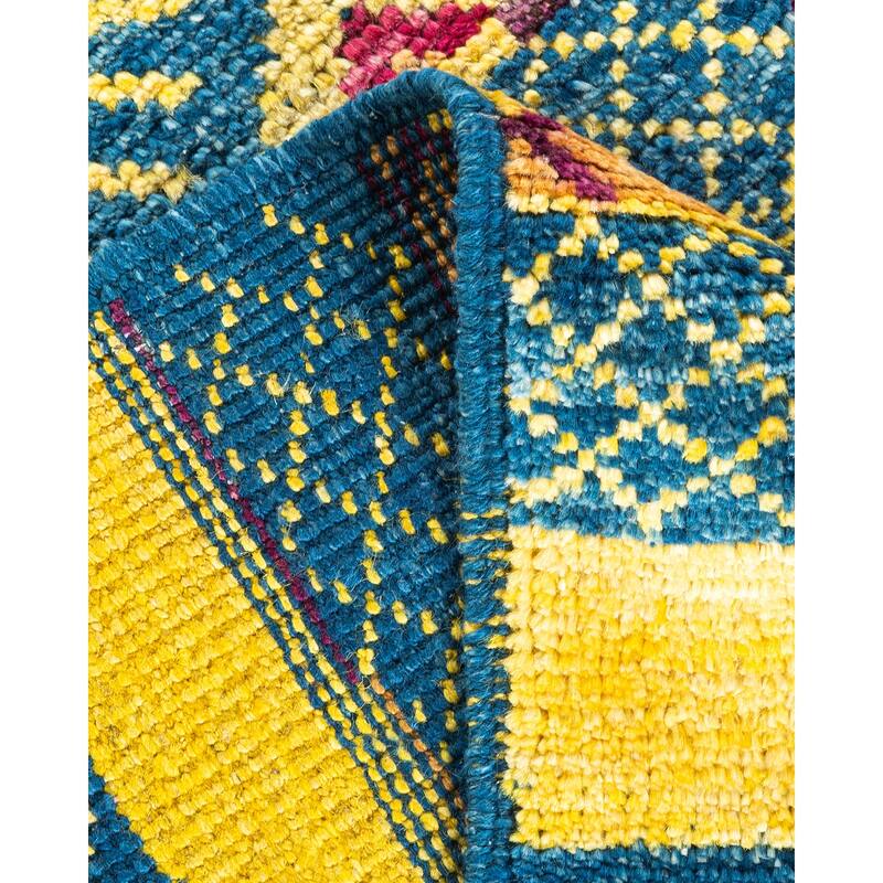 Overton Hand Knotted Wool Contemporary Striped Blue Area Rug - 5' x 8'