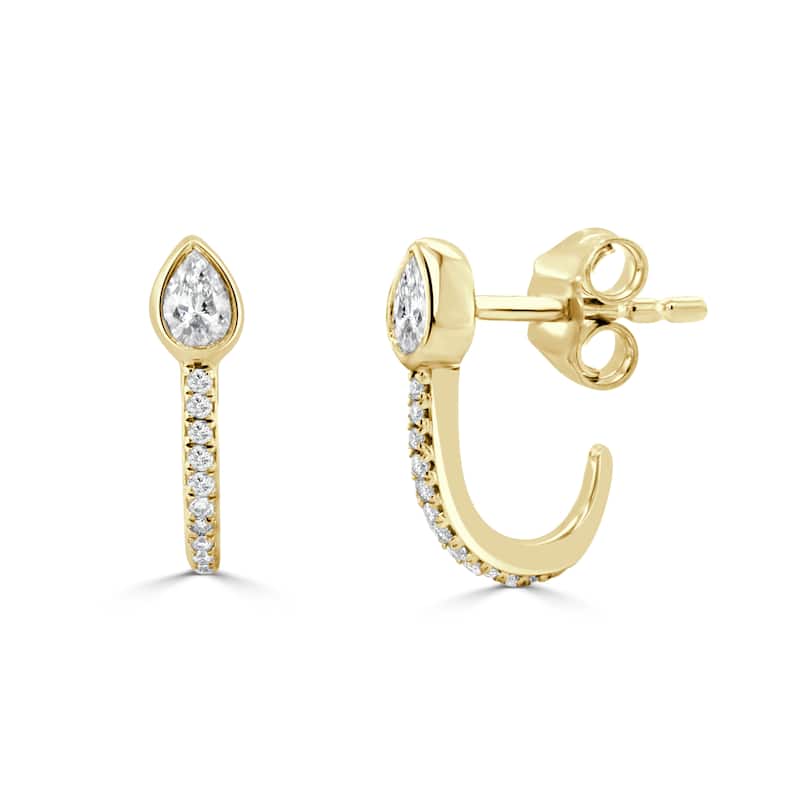 Joelle Collection 14K Yellow Gold Pear Shape And Round Diamond Hook Earrings - Yellow
