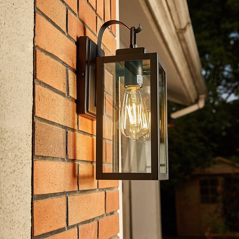 2/4 Pack 1-Light Outdoor Black Steel Wall Sconce with Clear Glass