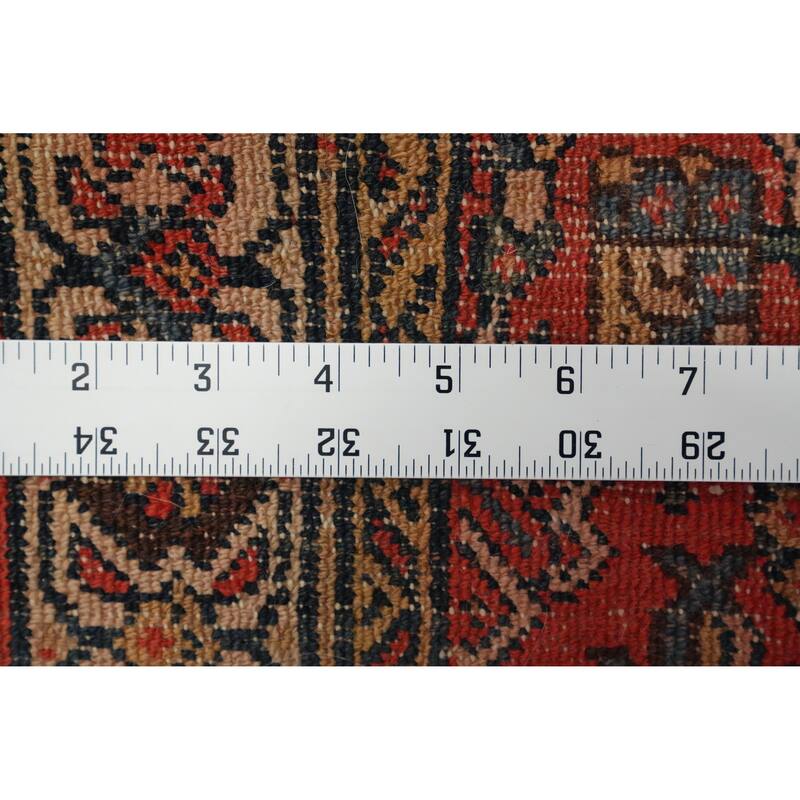 Hand Knotted Oriental 100% Wool Carpet Traditional Geometric Navy Blue & Blues Bibikabad Runner Rug - 13' 4'' X 3' 5''