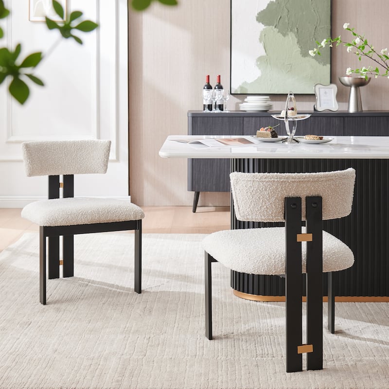 Boucle Fabric Contemporary Dining Armless Chairs with Metal Frame (Set of 2)