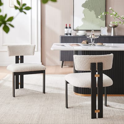 Boucle Fabric Contemporary Dining Armless Chairs with Metal Frame (Set of 2)