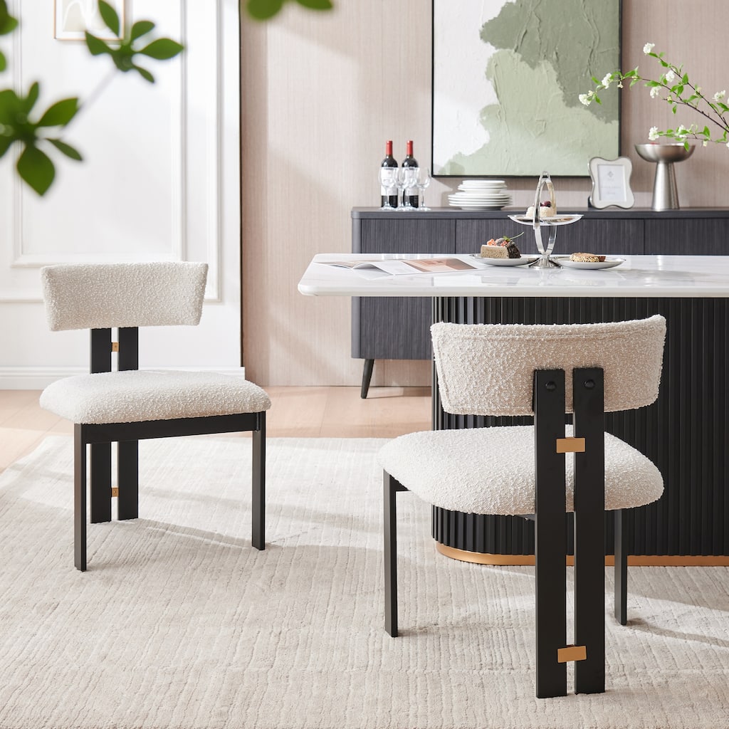 Boucle Fabric Contemporary Dining Armless Chairs with Metal Frame