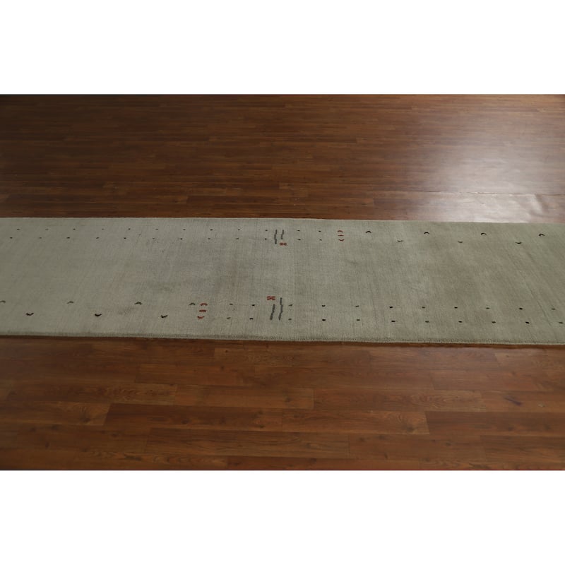Tribal Gabbeh Indian Runner Rug Hand-Knotted Beige Wool Carpet - 2'8" x 11'5"