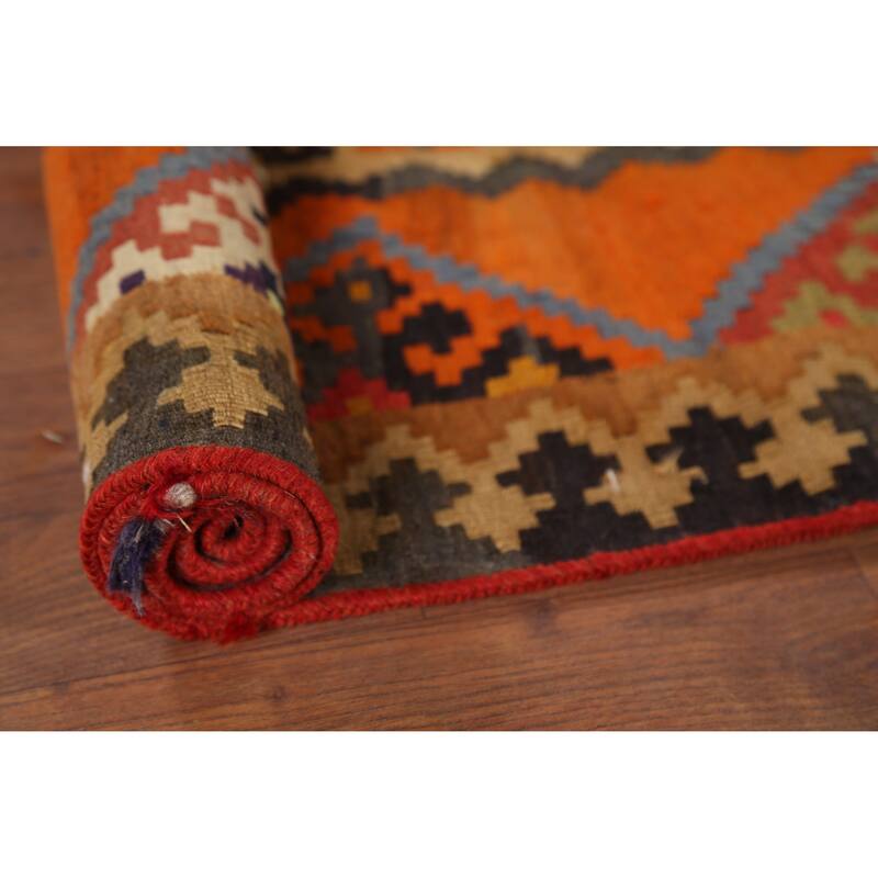 Vegetable Dye Kilim Qashqai Persian Antique Rug Handmade Wool Carpet - 4'9"x 12'1"