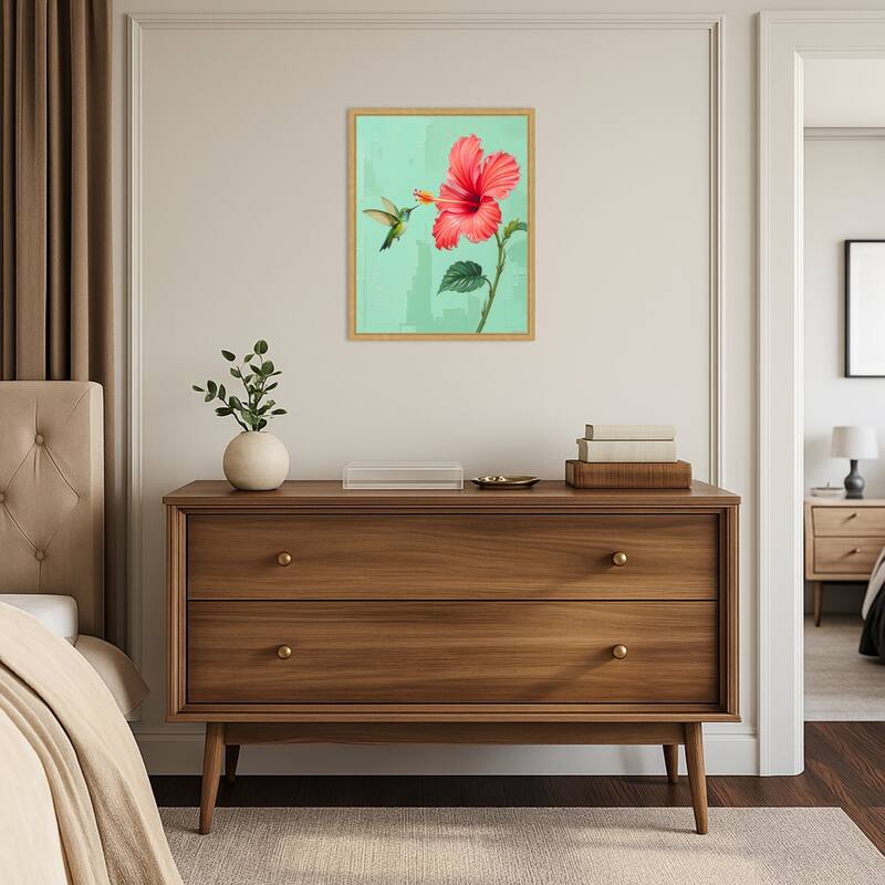 That One Time a Bird Visited My Garden by Kintsugi99 Framed Canvas Wall Art Print