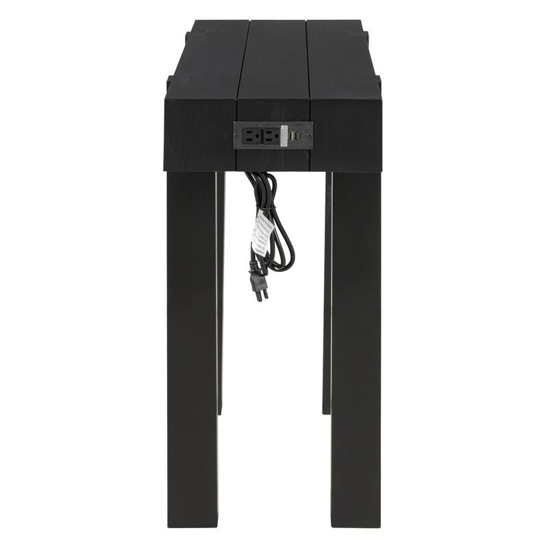 47.25 Inches Wooden Rustic Minimalist Console Table, with Hidden Drawer and Side Power Outlet