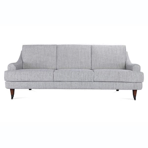 Woven Fabric Upholstered Striped Sofa with Wood Legs on Casters On