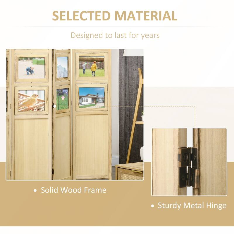 4 Panel Room Divider with Photo Frames and Cardstocks for Home Office