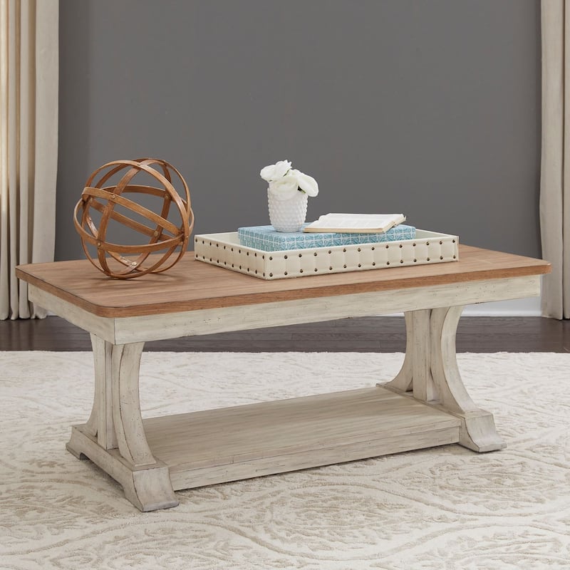 Farmhouse Reimagined Antique White with Chestnut Rectangular Cocktail Table - Antique White - Wood