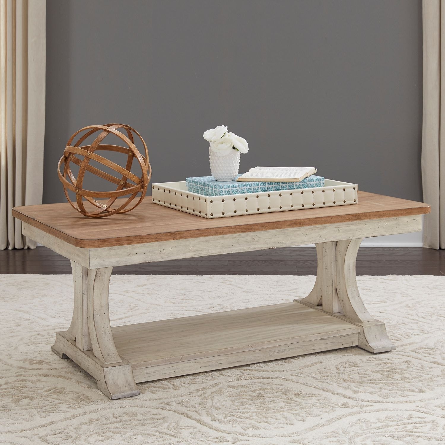 Farmhouse Reimagined Antique White with Chestnut Rectangular Cocktail Table