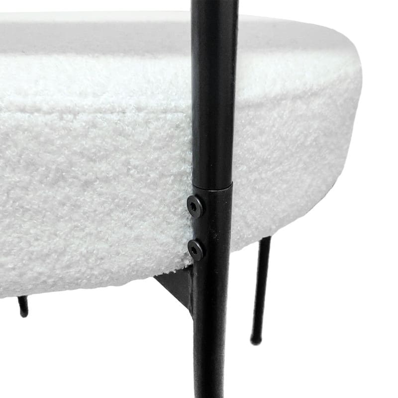 Mid-Century Modern Boucle Dining Chair - White Upholstered Curved Backrest with Black Metal Legs