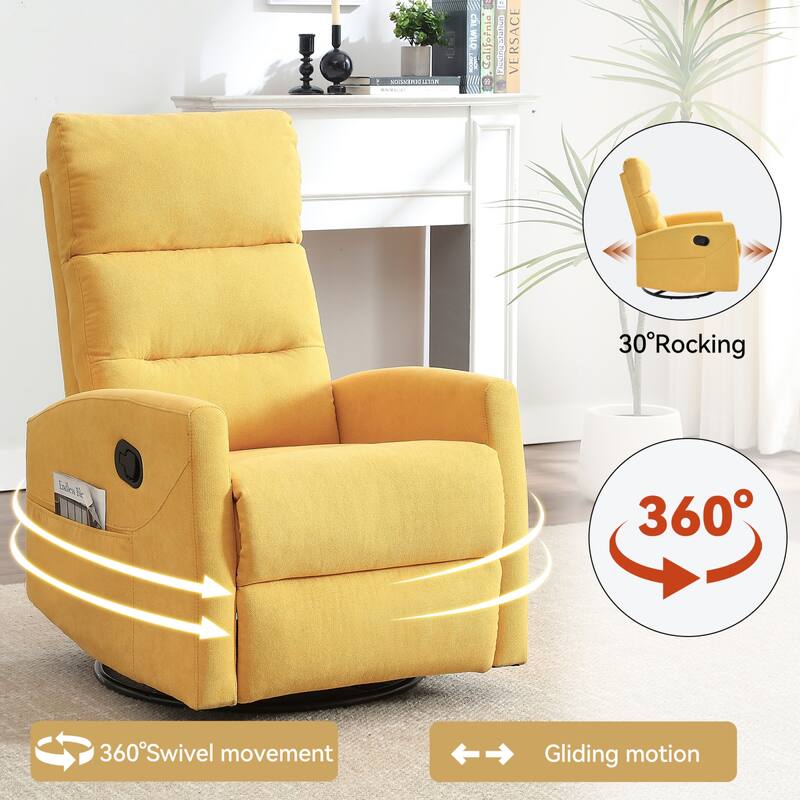 Roomfitters Swivel Rocker Recliner Chair Manual 360 Degree Glider Lounge Sofa Padded Fabric Armchair for Living Room