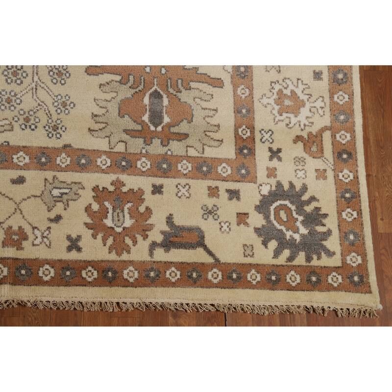 Oushak Indian Area Rug Handmade Grey Wool Carpet - 8'11" x 11'10"
