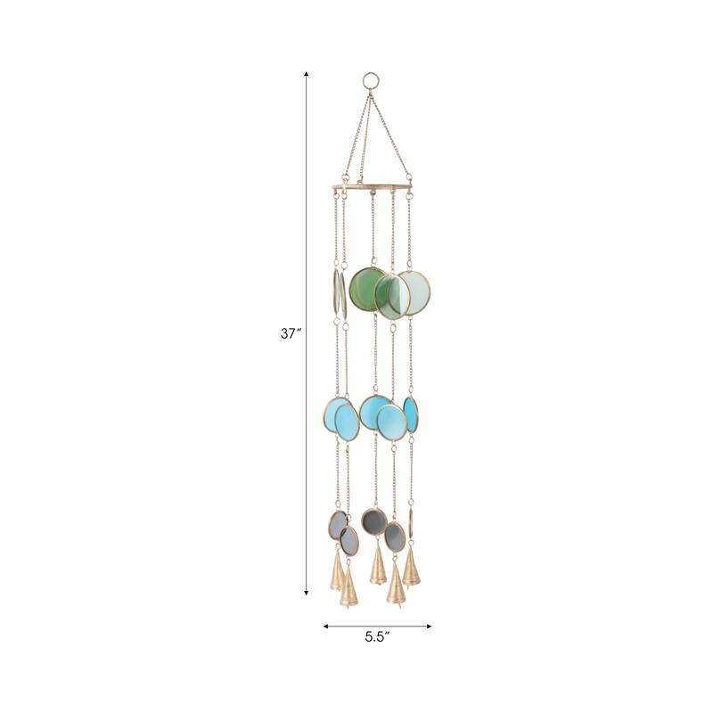 Metal Glass Discs Hanging Chime for Home and Garden Decor - 37" Gold - 5.5" x 5.5" x 37"