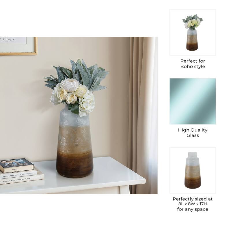 Modern Glam Glass Vase Metallic Textured Neck and Smooth Tapered Body