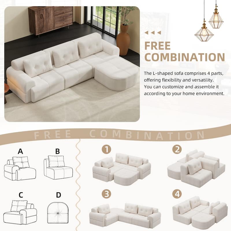 110.23" L-Shaped Chenille Sectional Sofa with Movable Ottoman