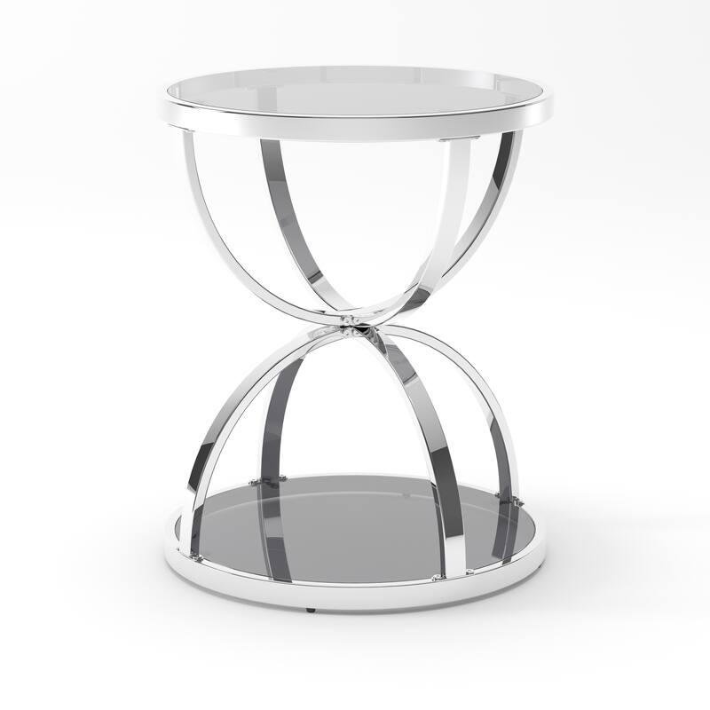 Modern 2 Tiers Glass Coffee Table with Ring-Shaped Metal Frames