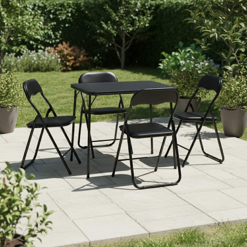 Homylin Folding Padded Chairs with PVC Seat and Back, Space-Saving Steel Frame Chairs, Black