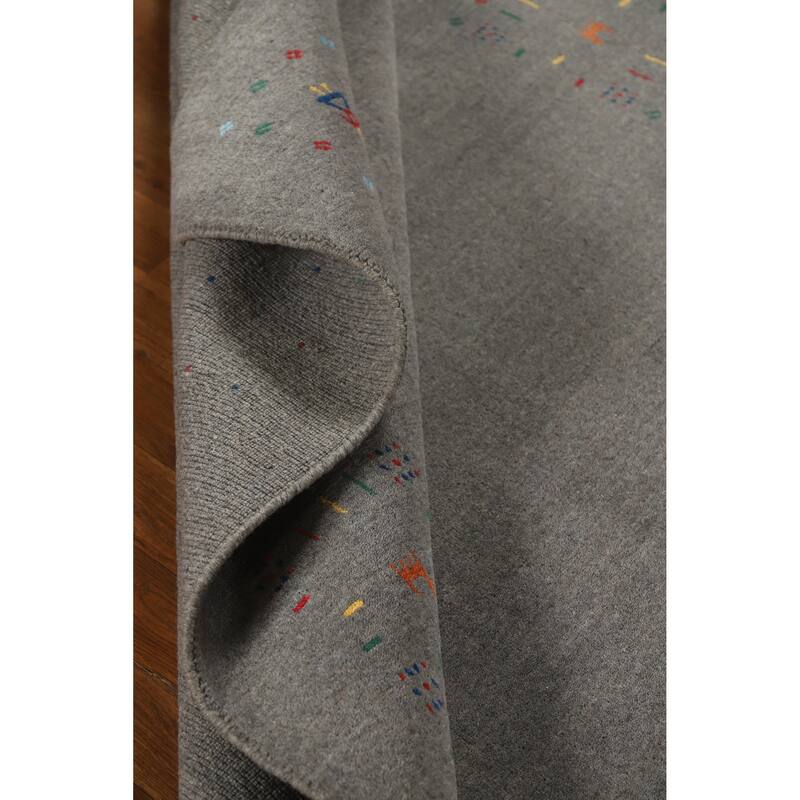 Hand Knotted Oriental 100% Wool Carpet Tribal Animal Pictorial Greys & Charcoal Gabbeh Area Rug - 8' 2'' X 5' 0''
