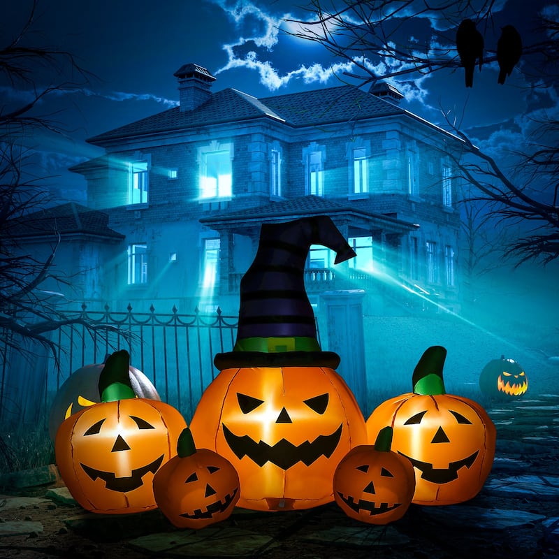 4 ft Multi Colored Inflatable Halloween Pumpkin with LED Lights Waterproof Polyester for Indoor and Outdoor Decoration - Orange