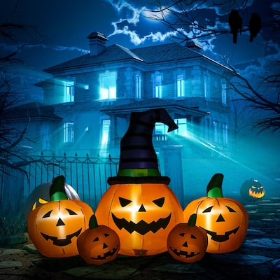 4 ft Multi Colored Inflatable Halloween Pumpkin with LED Lights Waterproof Polyester for Indoor and Outdoor Decoration