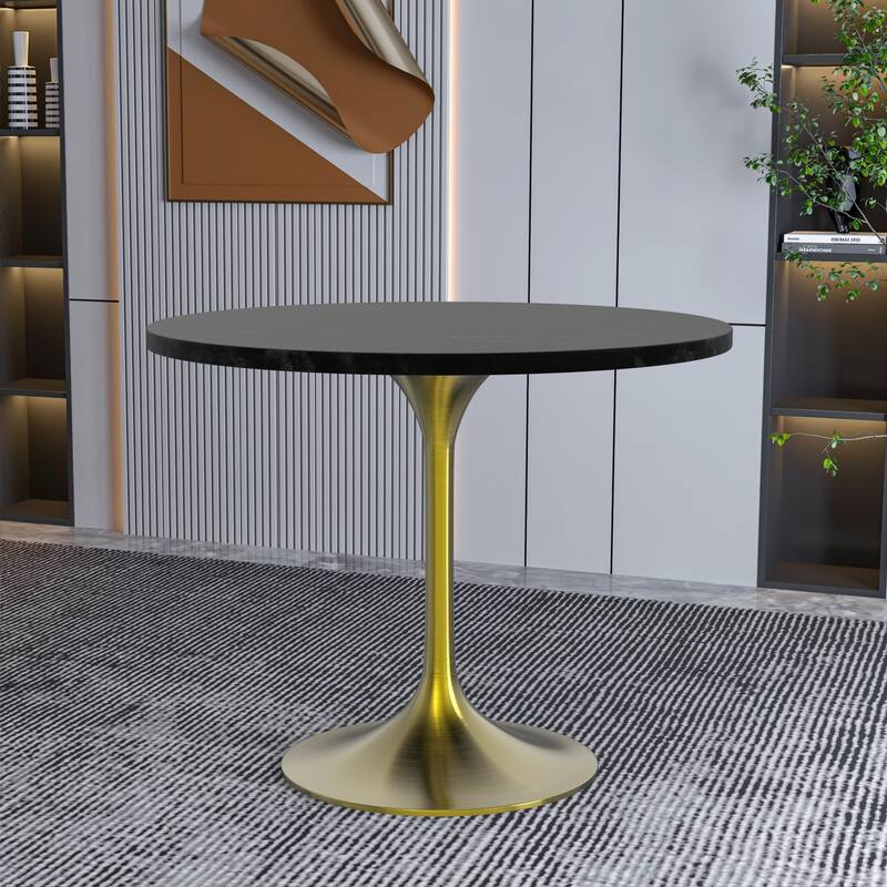 LeisureMod Verve 36" Round Dining Table with MDF Wood TableTop and Brushed Gold Base for Kitchen & Dining Room