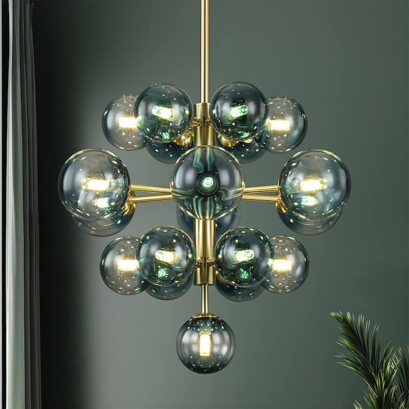 19-Light Modern Glam Tiered Cluster Gradient Glass Globe Bubble Chandelier for Dining Room - 21.3 in. W x 18 in. H