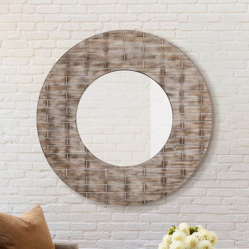 36" Farmhouse Round Wood Decoration Wall Mirror - 36" H x 36" W