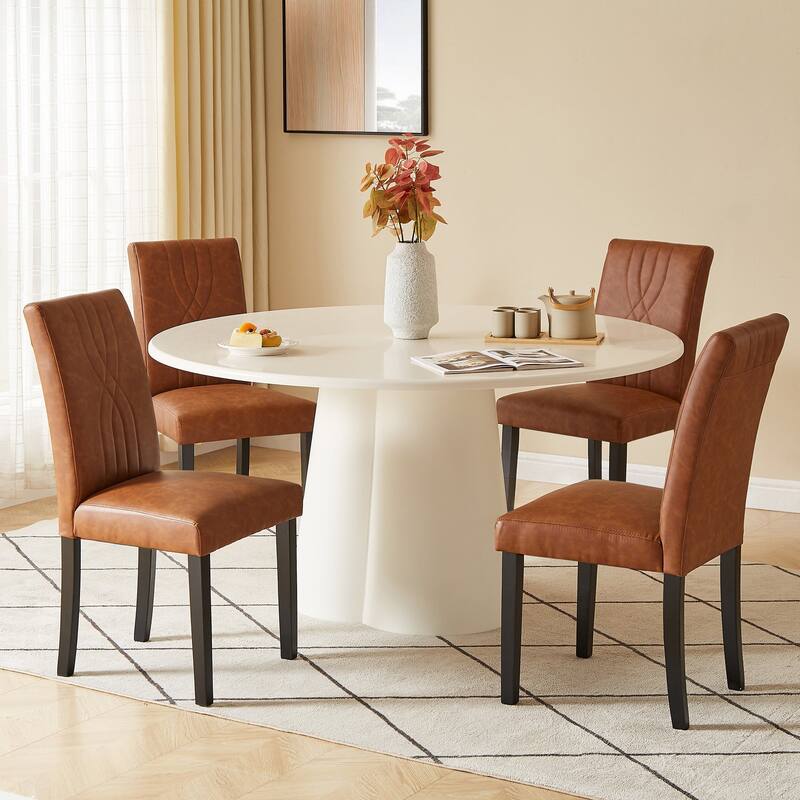 VECELO Upholstered Dining Chairs Set of 4 Modern Fabric and High Back & Solid Wood Legs, Parson Dining Chairs (Set of 4) - Brown