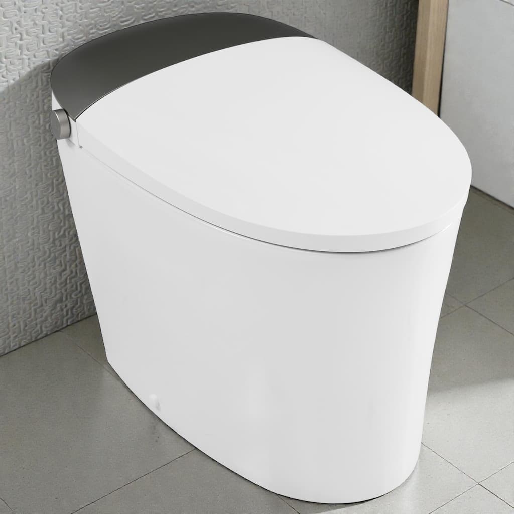Elongated Smart Toilet with Bidet. ADA Comfort Height Heated Seat. MAP 1000g Flush. Warm Water. Dryer. Night Light
