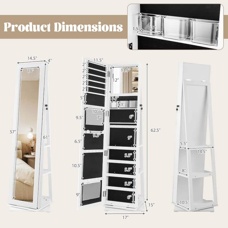 Costway 360° Swivel Jewelry Armoire with Full-Length Mirror Rear - See Details