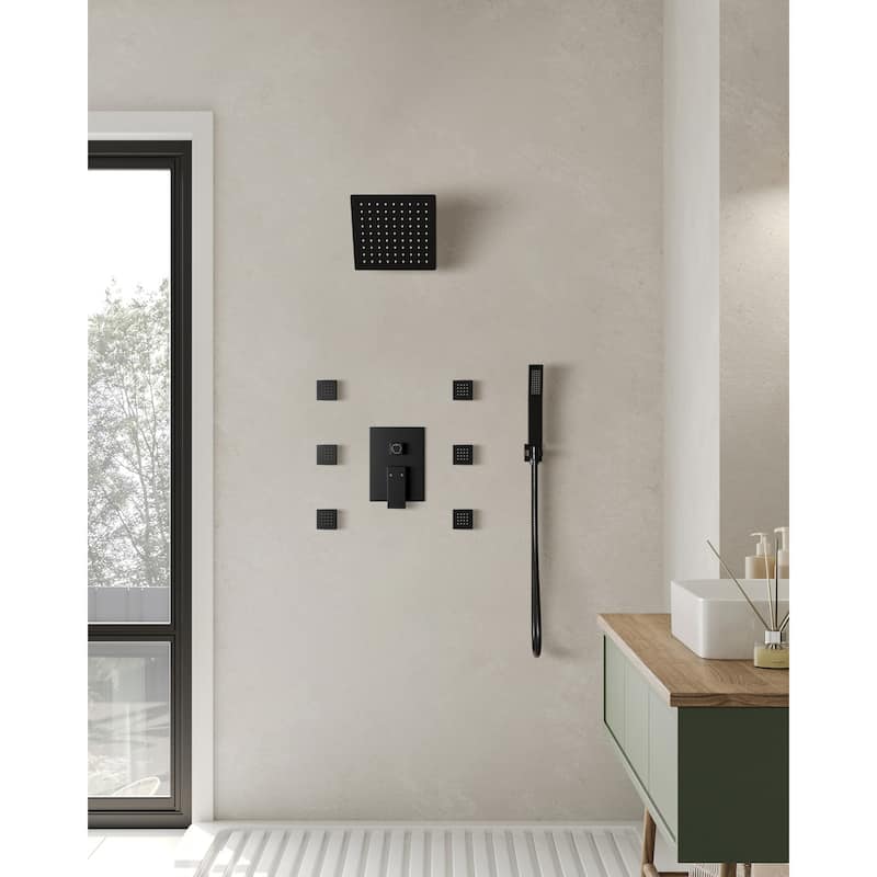 10" High-Pressure Balanced Rainfall Shower System with Handheld Spray & 6 Body Jets