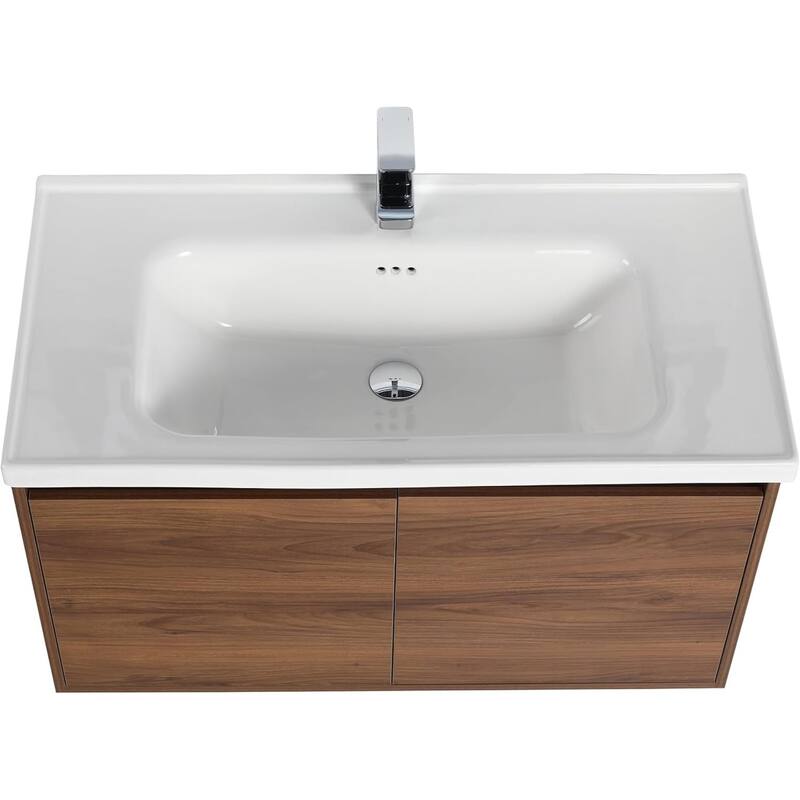 Blossom 36" Wall-Mounted Bathroom Vanity with Ceramic Sink, Soft-Close