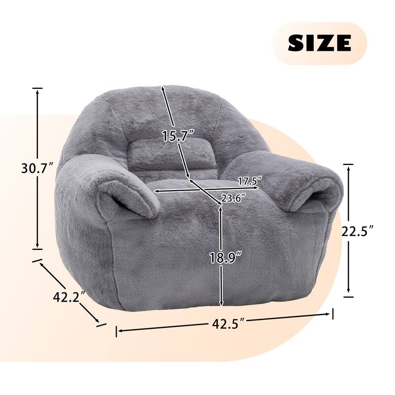 Faux Fur Bean Bag Chair with Back Support & Footstool - Comfy Floor Sofa for Adults & Kids, Living Room, Bedroom (2 Options)