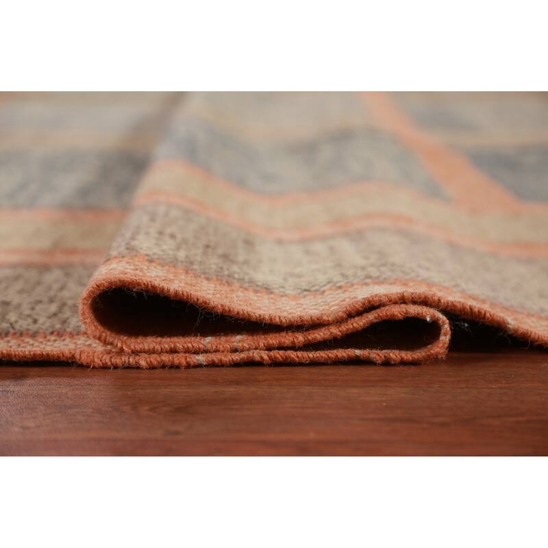 Hand Woven Oriental 100% Jute Carpet Southwestern Modern Navy Blue & Blues Kilim Area Rug - 11' 5'' X 9' 8''