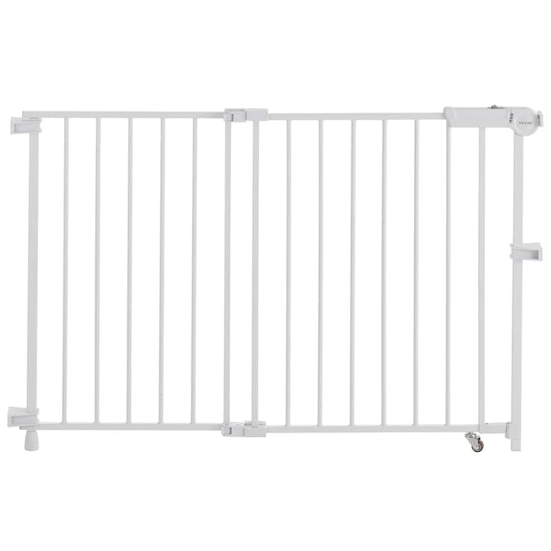 White Adjustable Baby Gate with Double Lock and One-Handed Operation for Stairs and Doorways - 28"H