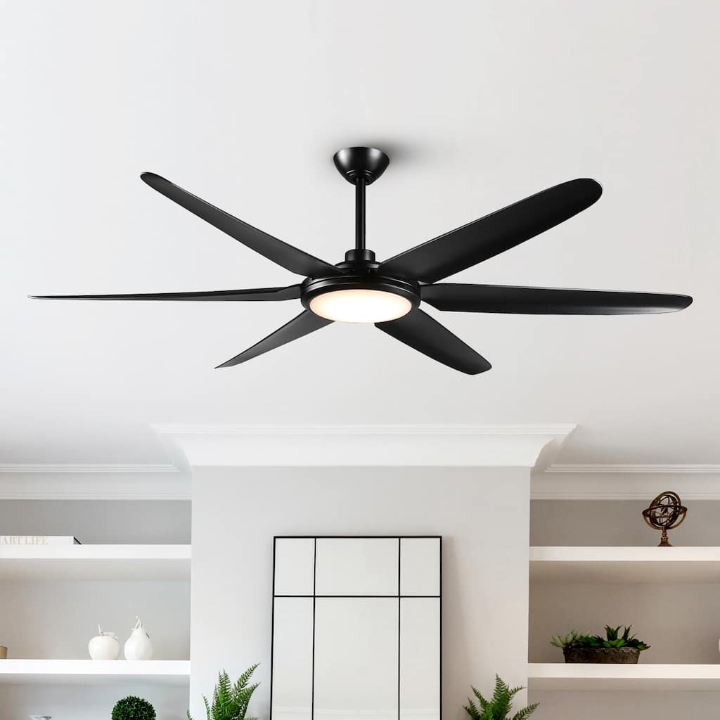 65-inch Modern Black Large Dimmable Ceiling Fan with LED Light and Remote - 65" W x 13.3" H/16.3" H