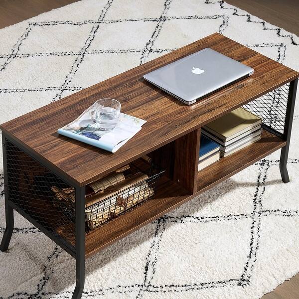 VECELO Storage Coffee Table/Sofa Table Metal & Wood Finish 39.4''Lx15
