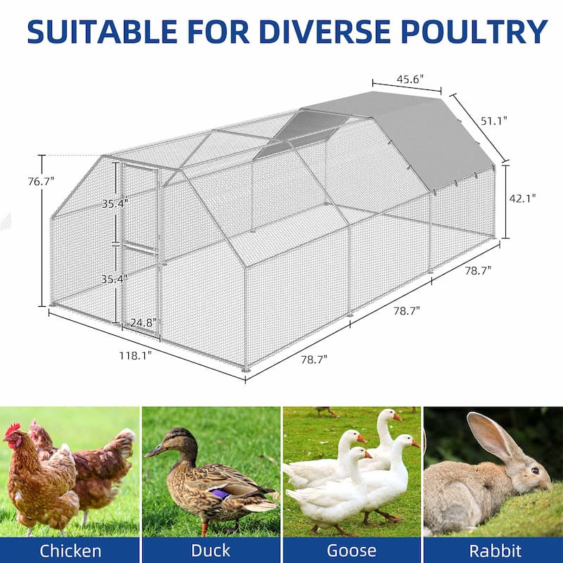 Moasis Large Metal Chicken Coop Cage with Cover Poultry Fence Outdoor,Poultry Cage for Rabbits Goose Ducks