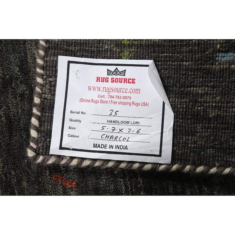 Gabbeh Indian Rug Hand-Knotted Grey Foyer Wool Carpet - 2'6" x 5'7"