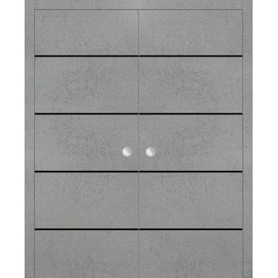 French Double Pocket Doors 36x80 Planum 0015 Concrete with Kit Trims Rail